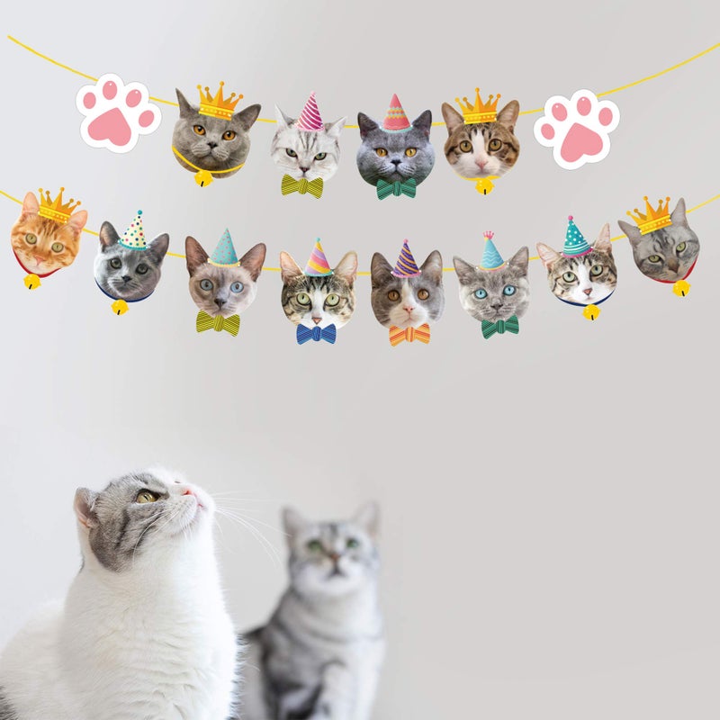 TSJ Cat Birthday Banner, Cat Face Party Banner, Kitty Theme Party Bunting Decoration for Birthday Party Favors - Image 5